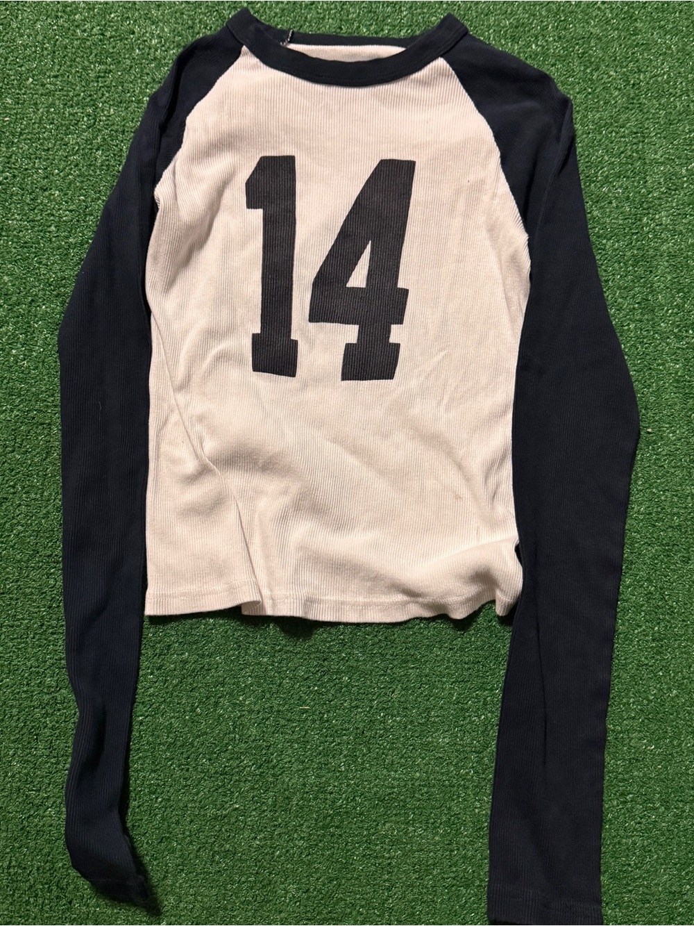 Brandy Melville Black & White Raglan '14' Long Sleeve Tee